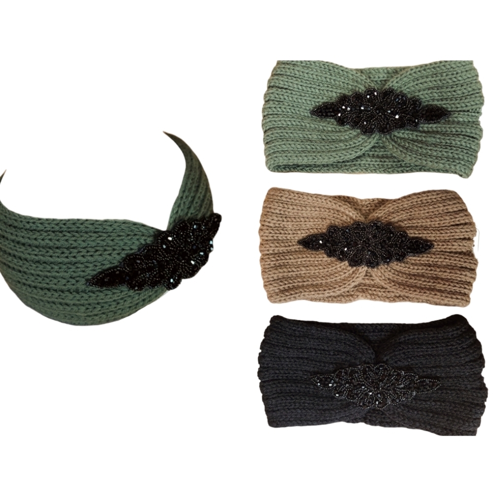 3 Pieces Set Crystal Rhinestone Headbands for Women Girls Head Wrap Warm Stretch